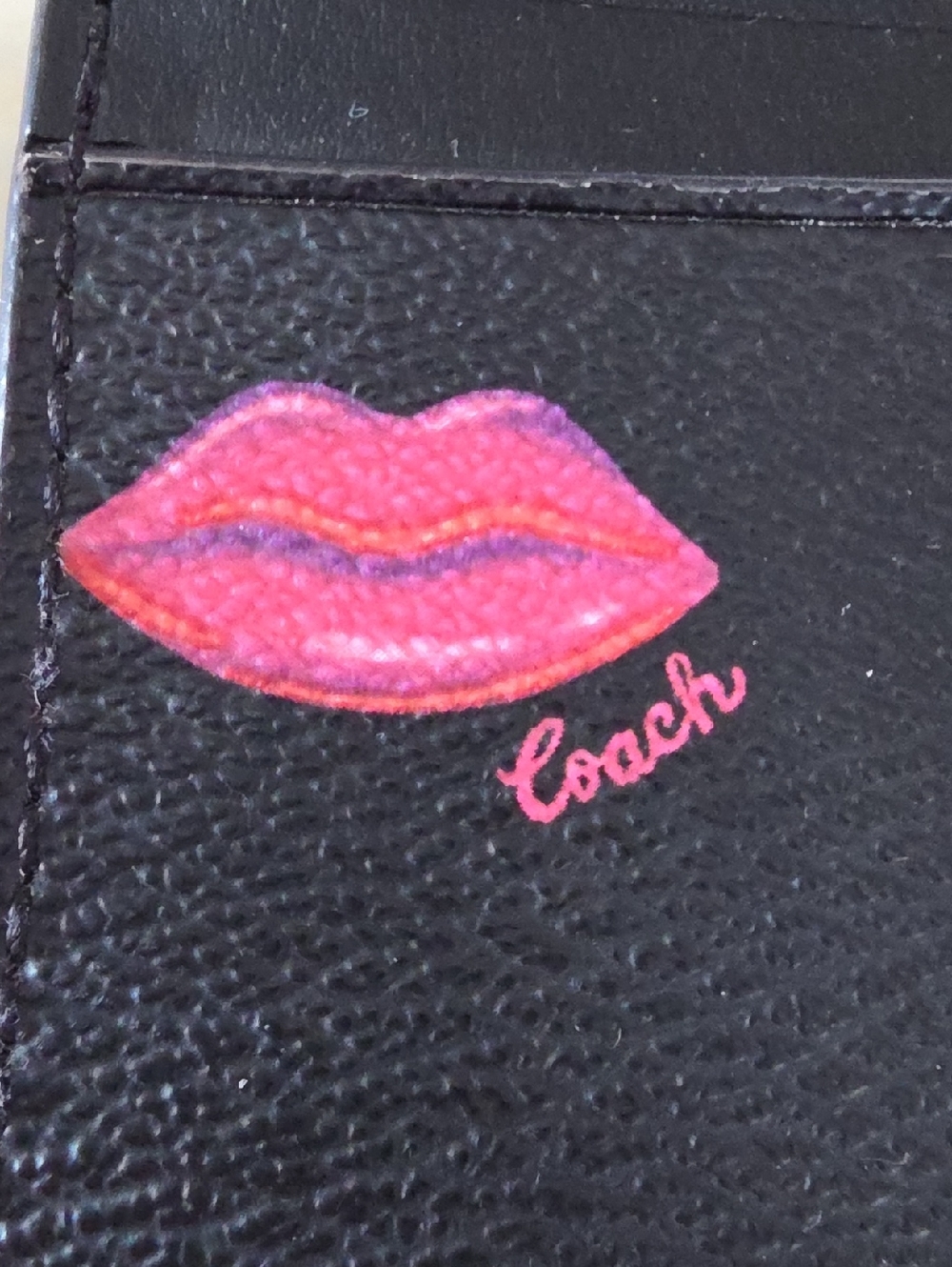 Coach Black Leather Pink Lips Mini Skinny ID Wallet & Key Ring 🖤💋🩷 - Picture 3 of 15